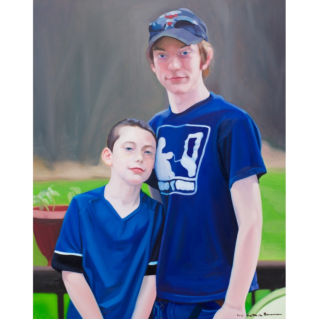 photo: oil on masonite painting by artist Katrie Bonanno double portrait of Marc and John Marc and John