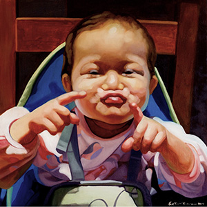 image: oil painting baby portrait child portrait by artist Katrie Bonanno of 15 month old baby