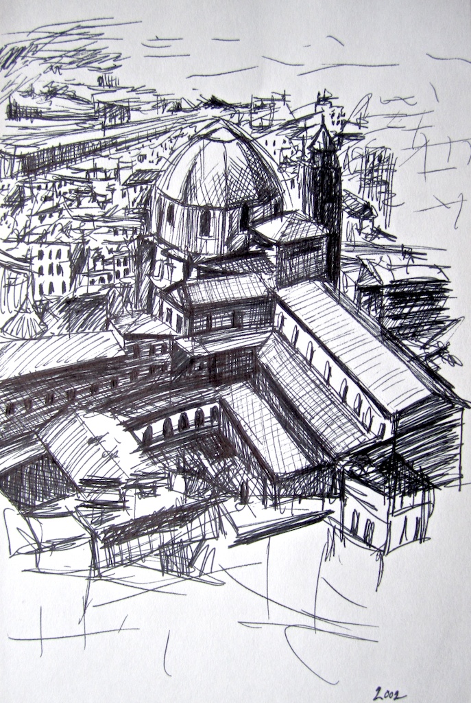 Pen on paper sketch by Katrie Arena of the Duomo in Florence, Italy