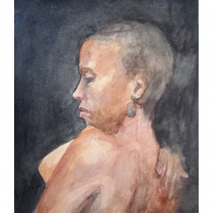 image: Watercolor painting by Hudson Valley NY artist Katrie Arena.  Portrait of a woman.  Painted in 2001.