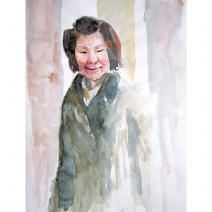 image: Watercolor painting by Hudson Valley NY artist Katrie Arena.  Portrait of a woman II.  Painted in 2003.